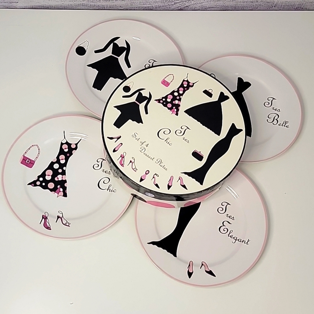 Wendoverlane by Mary Kober Tres Chic Dessert Plates, Set of 4 in Box